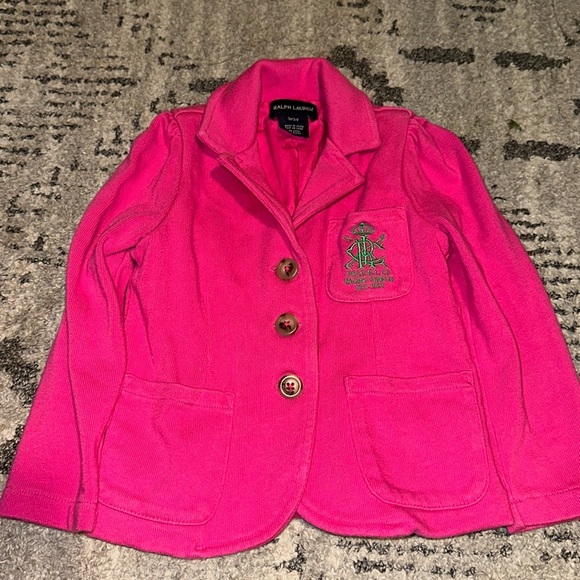 Ralph Lauren Girls Cotton Blend Blazer Pink Green Embroidered size 3t - Picture 1 of 4